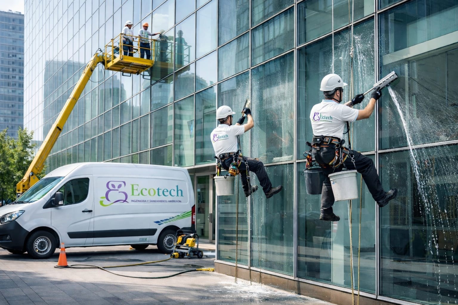 Personal de limpieza con traje